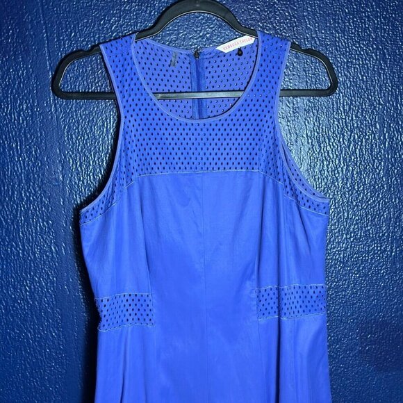 Rebecca Taylor Blue Princess Seam Laser Cut Dress Fit Flare Skater Zip - Picture 4 of 11